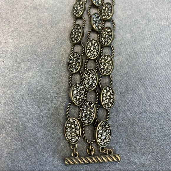 KIAM Family bronze brass tone layered Crystal rhinestone oval bracelet - Picture 9 of 10